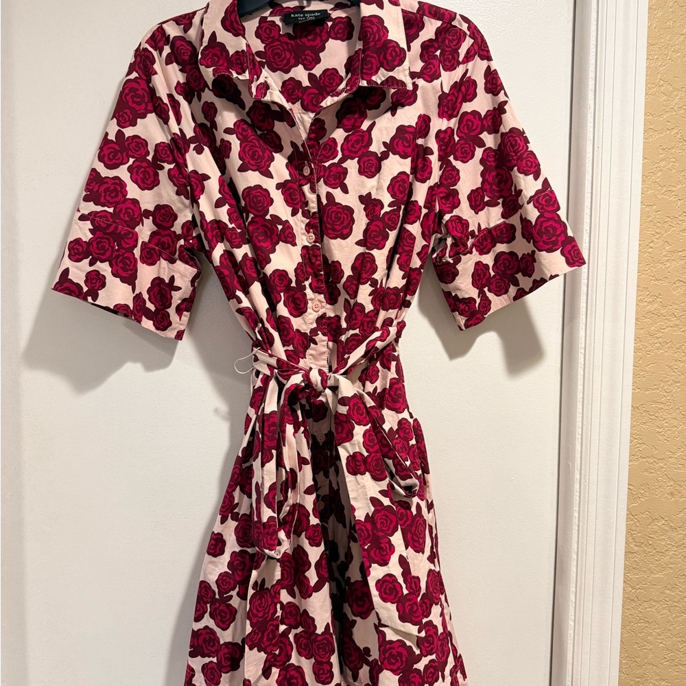 kate spade Cream Midi Dress with Red Rose Print